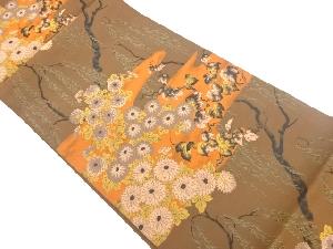 萬葉製　菊・唐草に柳模様織出し全通袋帯